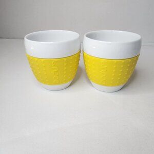 Bodum Yellow Silicone Grip Porcelain Mugs Set of Two 8 oz. Teacups